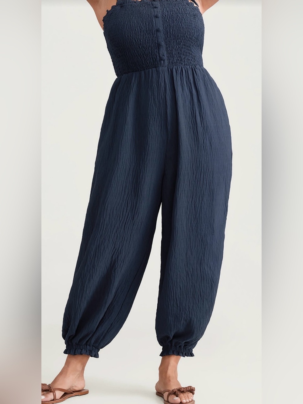 Cute Shoulder-Tie Cuffed Hem Jumpsuit (12/L)
